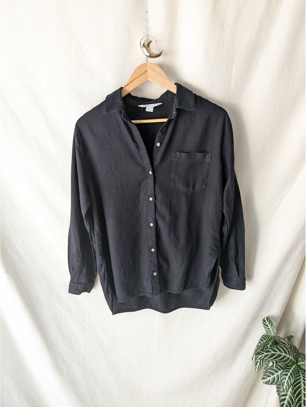 Old Navy The Boyfriend Shirt Black Button Front Blouse Size S